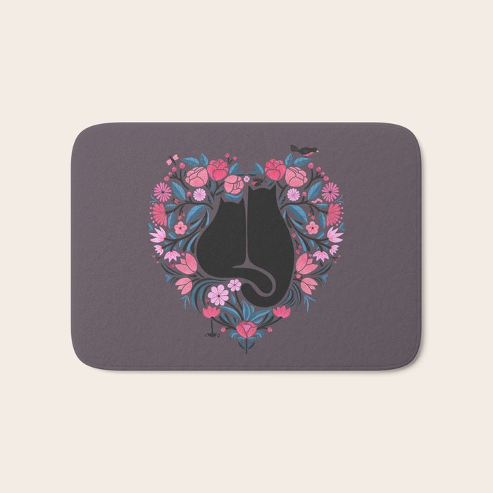 I Heart Cats and Flowers Bath Mat Gallery Image 1