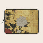Vintage Japanese Floral Gold Leaf Screen With Wisteria and Peonies Laptop Sleeve Gallery Image 1