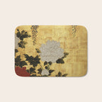 Vintage Japanese Floral Gold Leaf Screen With Wisteria and Peonies Bath Mat Gallery Image 1