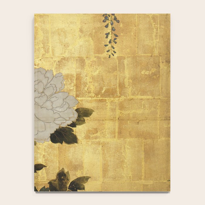 Vintage Japanese Floral Gold Leaf Screen With Wisteria and Peonies Notebook Gallery Image 4