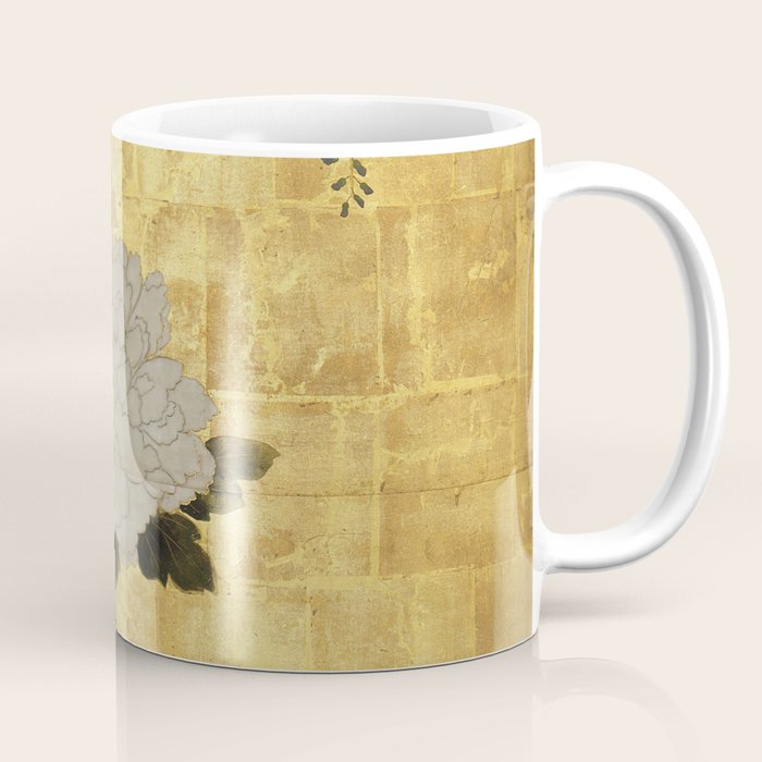 Vintage Japanese Floral Gold Leaf Screen With Wisteria and Peonies Coffee Mug Gallery Image 1