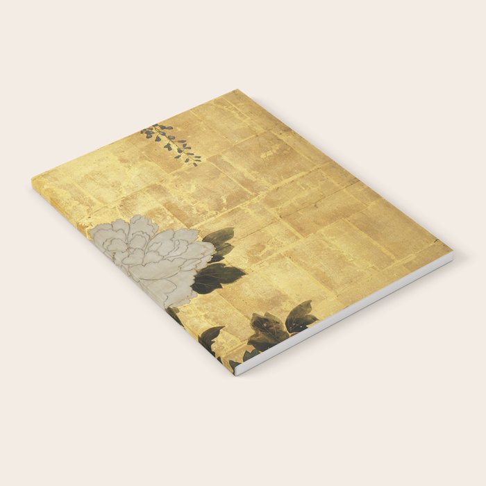 Vintage Japanese Floral Gold Leaf Screen With Wisteria and Peonies Notebook Gallery Image 1