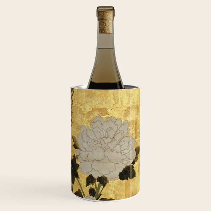 Vintage Japanese Floral Gold Leaf Screen With Wisteria and Peonies Wine Chiller Gallery Image 1