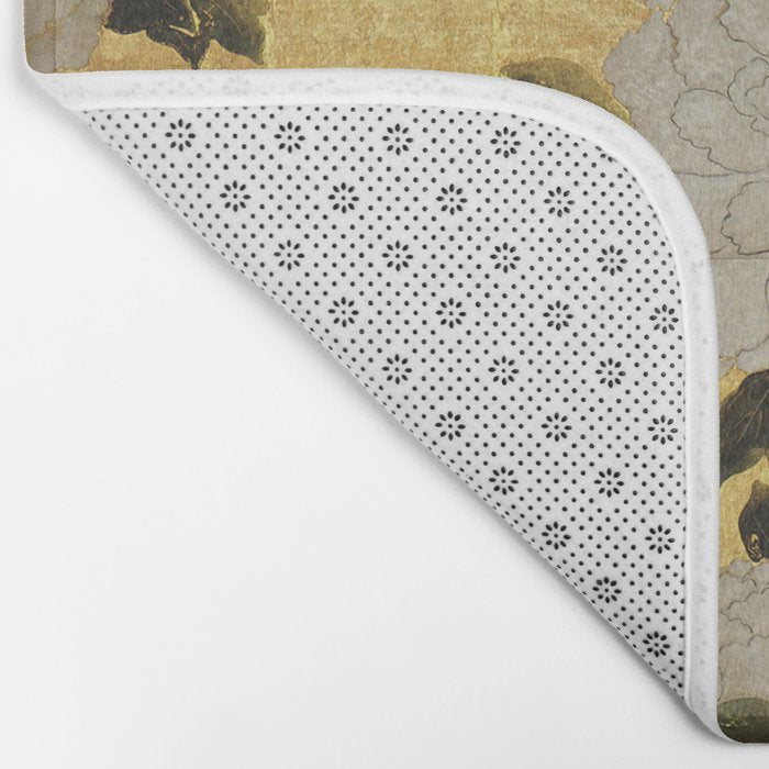 Vintage Japanese Floral Gold Leaf Screen With Wisteria and Peonies Bath Mat Gallery Image 2