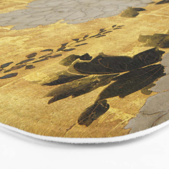 Vintage Japanese Floral Gold Leaf Screen With Wisteria and Peonies Bath Mat Gallery Image 3