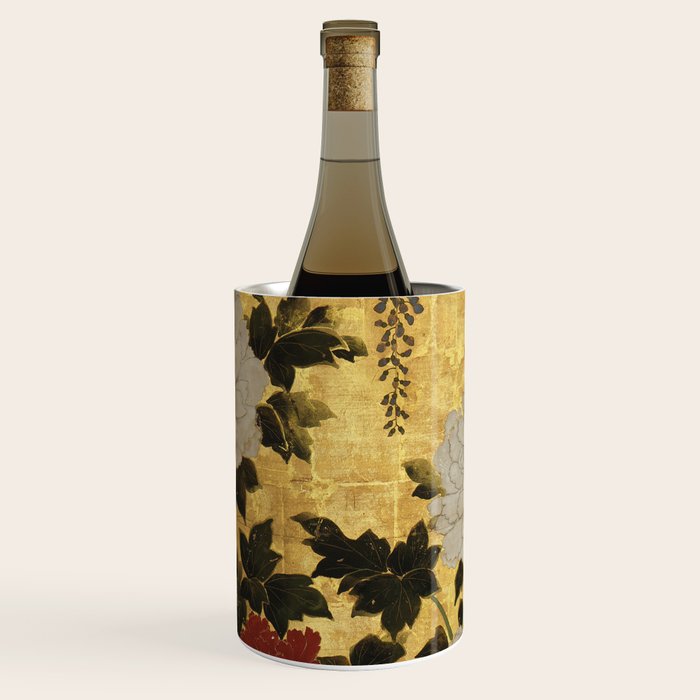 Vintage Japanese Floral Gold Leaf Screen With Wisteria and Peonies Wine Chiller Gallery Image 2