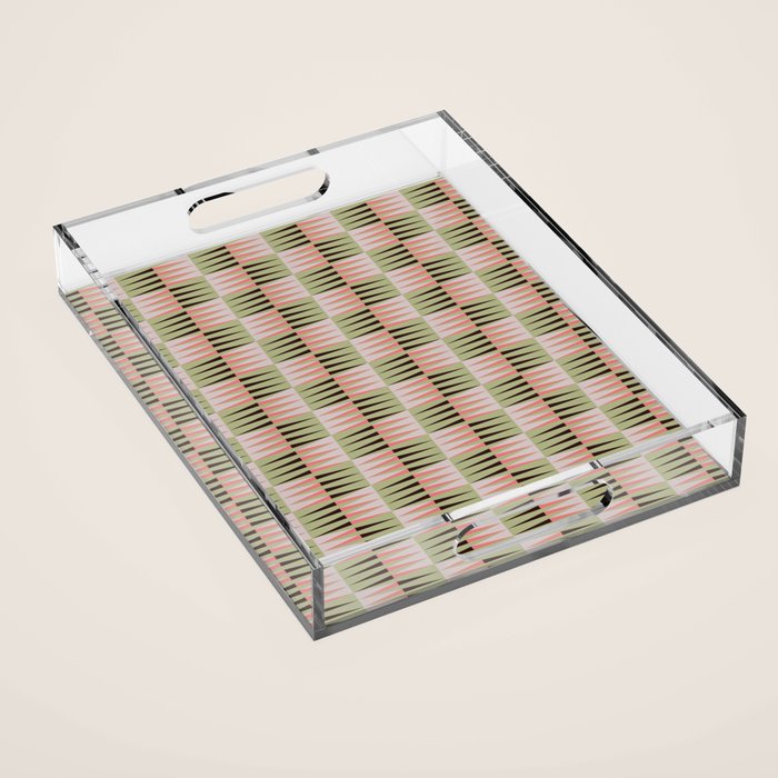 Geometric pattern rose and light green Acrylic Tray Gallery Image 1