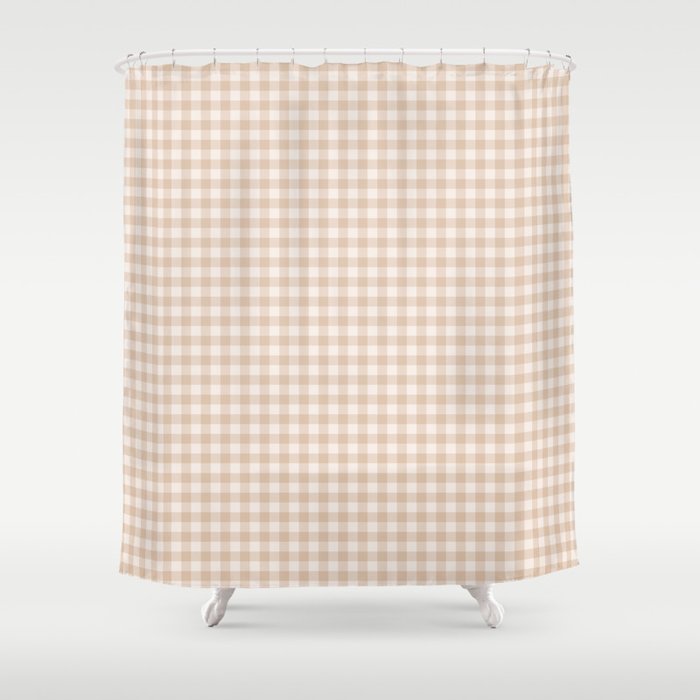 Gingham Plaid Pattern - Warm Neutral Tan Shower Curtain Gallery Image 1