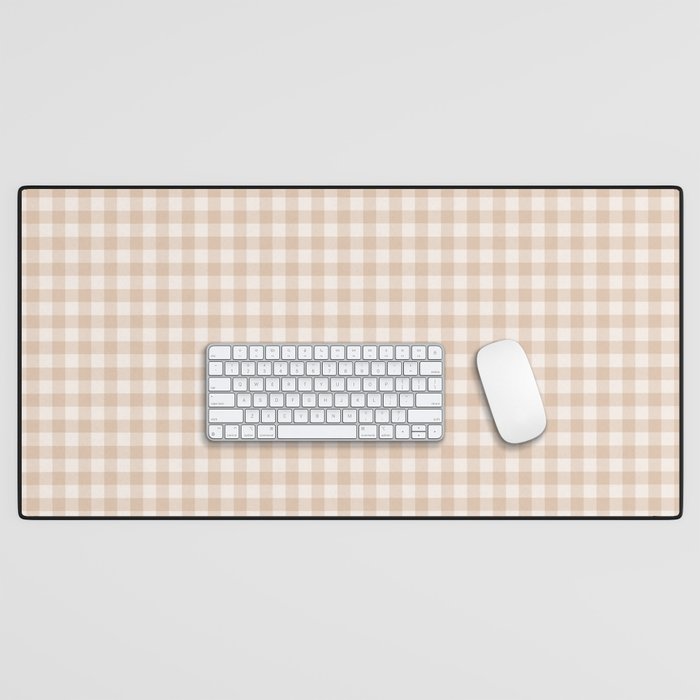 Gingham Plaid Pattern - Warm Neutral Tan Desk Mat Gallery Image 1