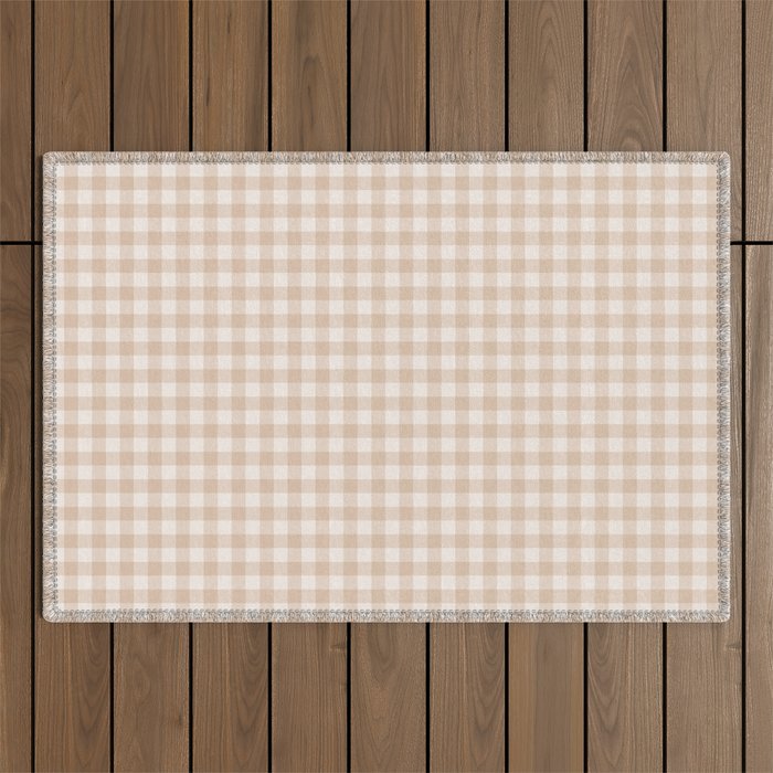 Gingham Plaid Pattern - Warm Neutral Tan Outdoor Rug Gallery Image 1