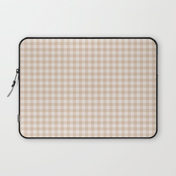 Gingham Plaid Pattern - Warm Neutral Tan Laptop Sleeve Gallery Image 1