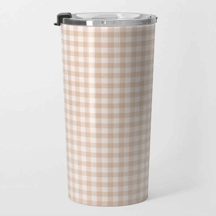 Gingham Plaid Pattern - Warm Neutral Tan Travel Mug Gallery Image 3