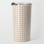 Gingham Plaid Pattern - Warm Neutral Tan Travel Mug Gallery Image 3