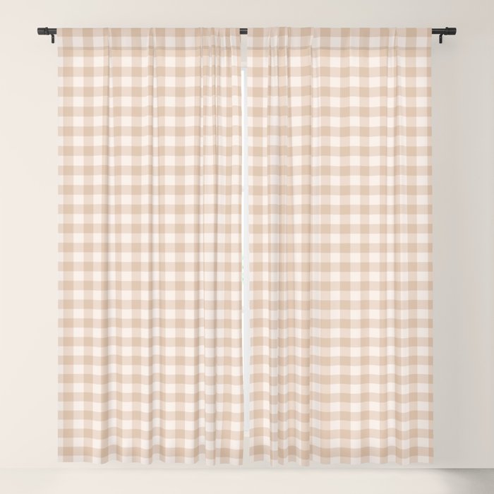 Gingham Plaid Pattern - Warm Neutral Tan Window Curtain Gallery Image 1