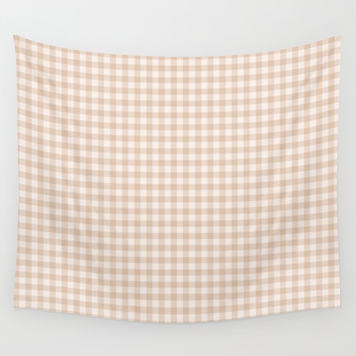 Gingham Plaid Pattern - Warm Neutral Tan Wall Tapestry Gallery Image 1