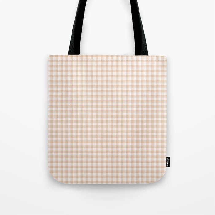 Gingham Plaid Pattern - Warm Neutral Tan Tote Bag Gallery Image 1