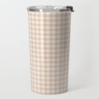 Gingham Plaid Pattern - Warm Neutral Tan Travel Mug Gallery Image 2