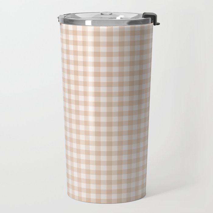 Gingham Plaid Pattern - Warm Neutral Tan Travel Mug Gallery Image 2