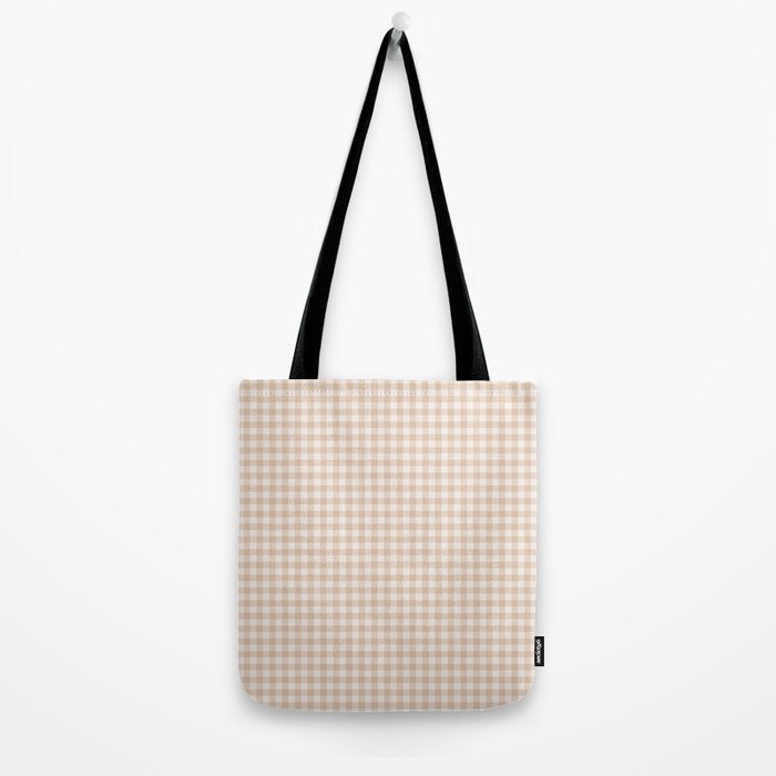 Gingham Plaid Pattern - Warm Neutral Tan Tote Bag Gallery Image 2