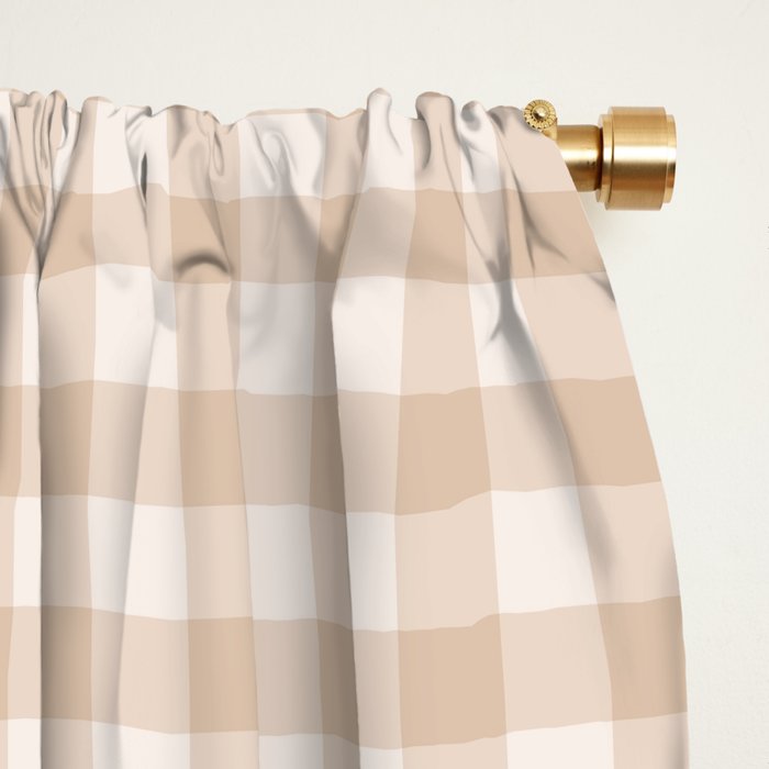 Gingham Plaid Pattern - Warm Neutral Tan Window Curtain Gallery Image 2