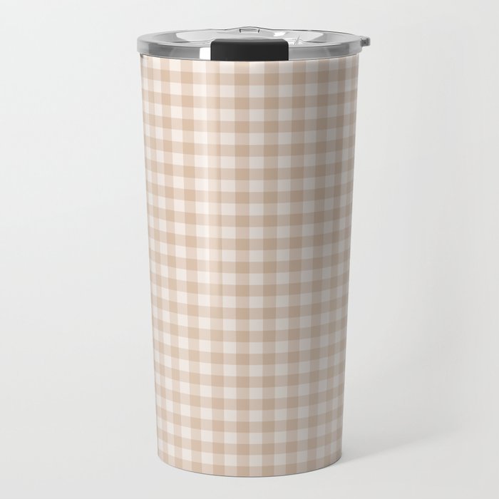 Gingham Plaid Pattern - Warm Neutral Tan Travel Mug Gallery Image 1