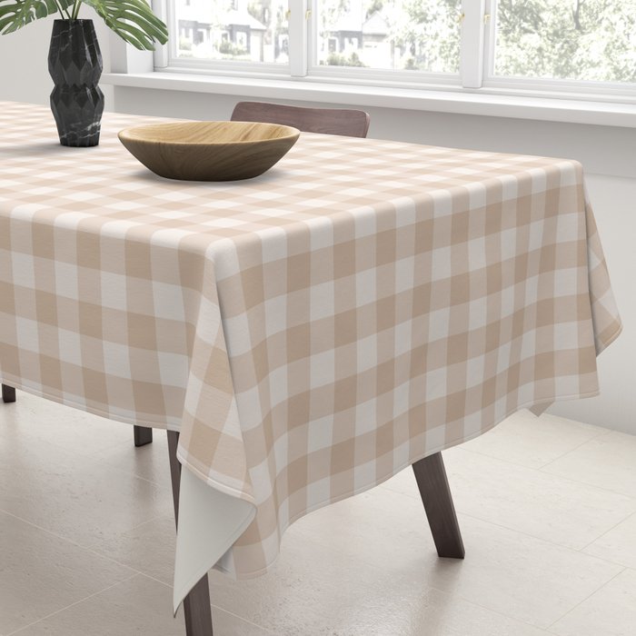 Gingham Plaid Pattern - Warm Neutral Tan Tablecloth Gallery Image 3