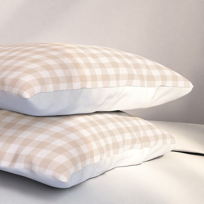 Gingham Plaid Pattern - Warm Neutral Tan Pillow Sham Gallery Image 3