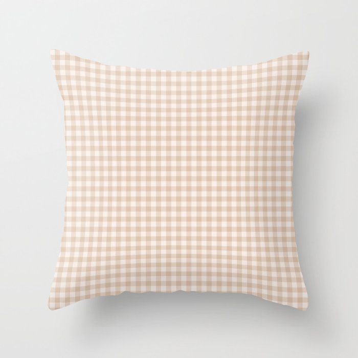 Gingham Plaid Pattern - Warm Neutral Tan Throw Pillow Gallery Image 1