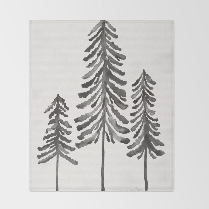 Pine Trees - Black Ink Throw Blanket Gallery Image 2