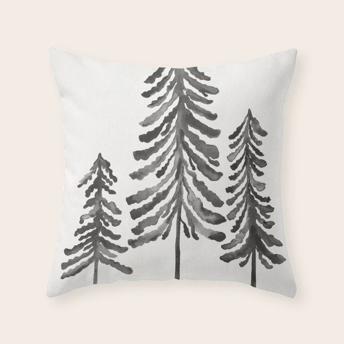 Pine Trees - Black Ink Throw Pillow Gallery Image 1