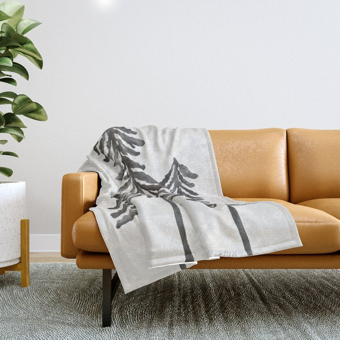Pine Trees - Black Ink Throw Blanket Gallery Image 1