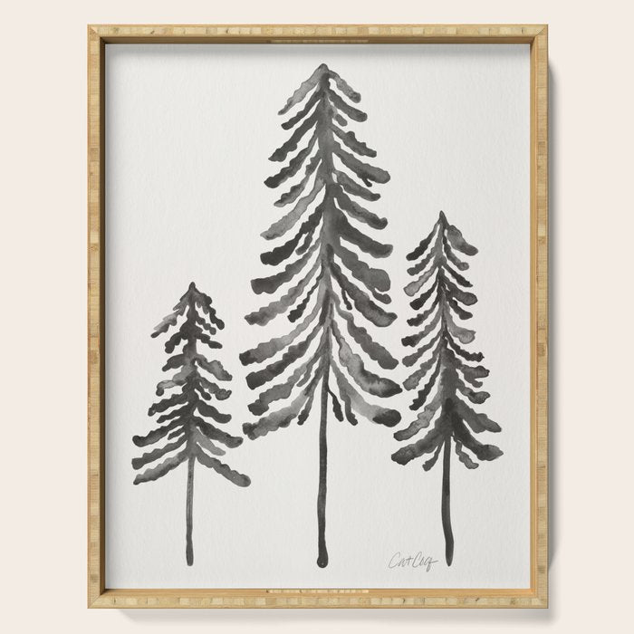 Pine Trees - Black Ink Serving Tray Gallery Image 1