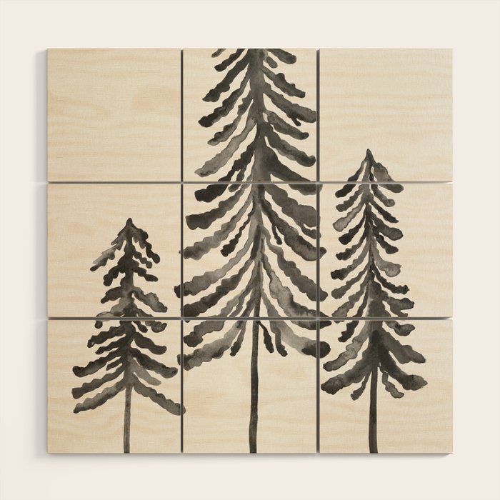 Pine Trees - Black Ink Wood Wall Art Gallery Image 1