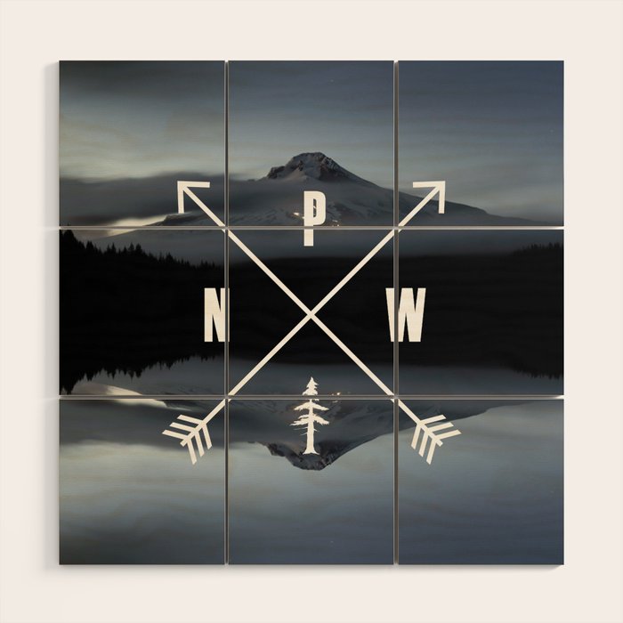 PNW Pacific Northwest Compass - Mt Hood Adventure Wood Wall Art Gallery Image 1