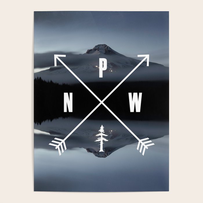 PNW Pacific Northwest Compass - Mt Hood Adventure Poster Gallery Image 1