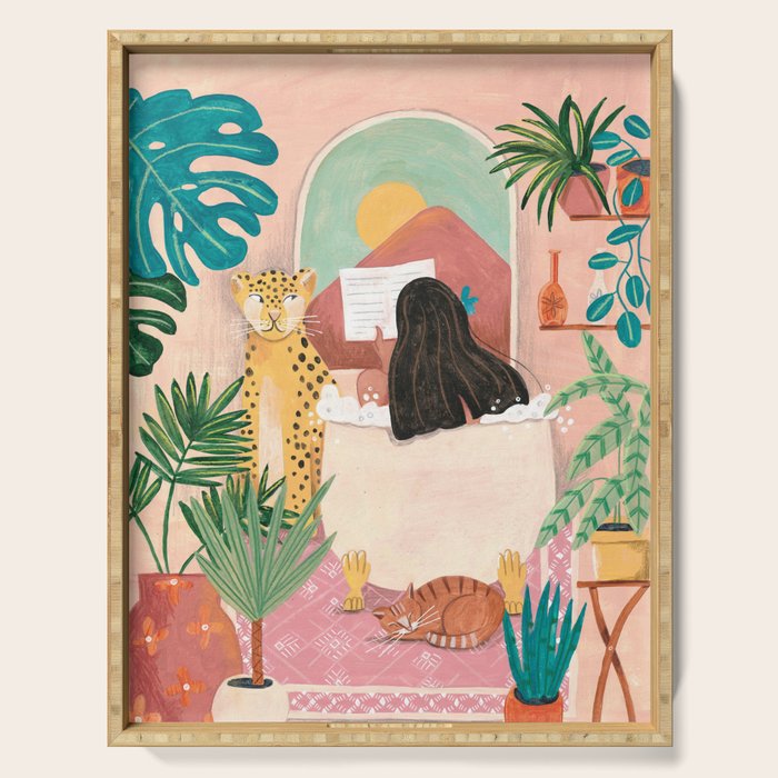 Woman relaxing in bath travel  Serving Tray Gallery Image 1