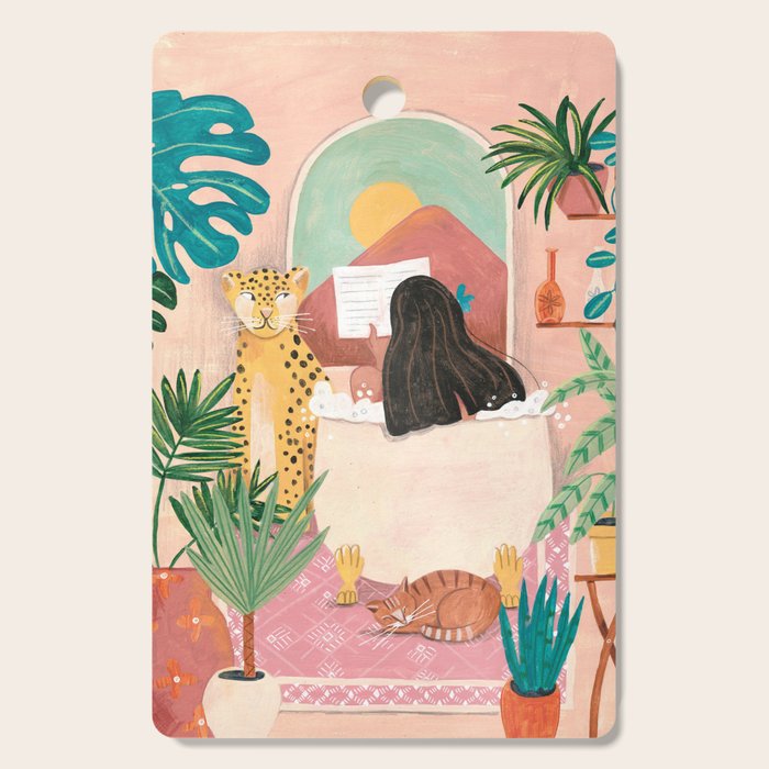 Woman relaxing in bath travel  Cutting Board Gallery Image 1