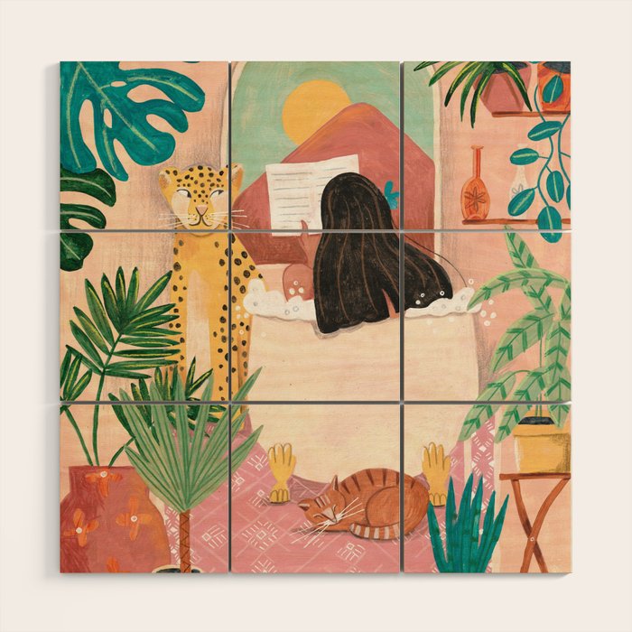 Woman relaxing in bath travel  Wood Wall Art Gallery Image 1