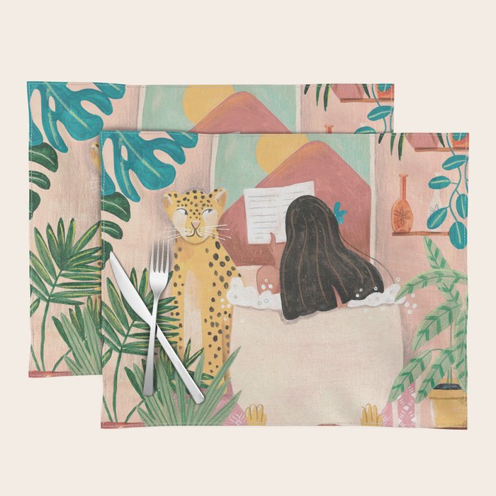 Woman relaxing in bath travel  Placemat Gallery Image 1