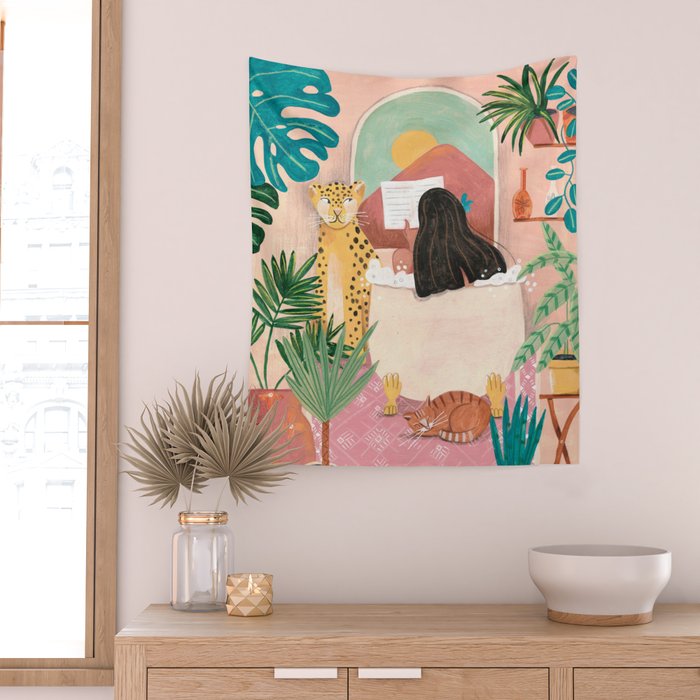 Woman relaxing in bath travel  Wall Tapestry Gallery Image 2