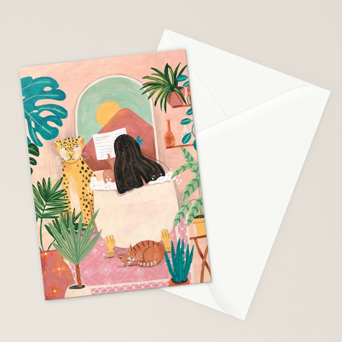 Woman relaxing in bath travel  Stationery Card Gallery Image 2