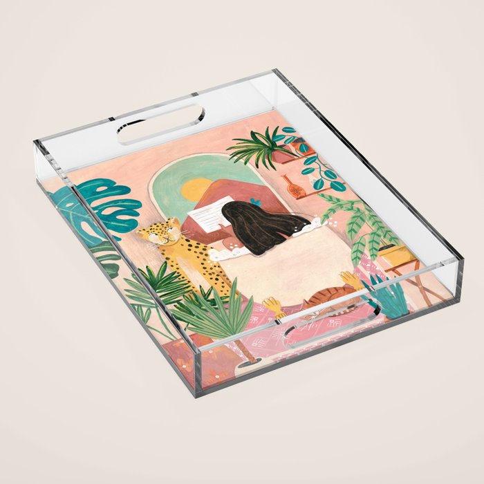 Woman relaxing in bath travel  Acrylic Tray Gallery Image 1