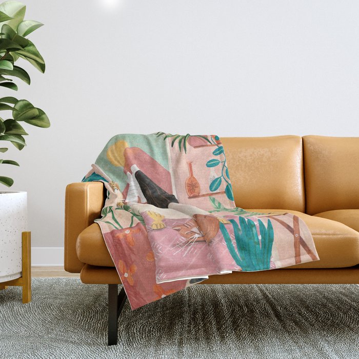 Woman relaxing in bath travel  Throw Blanket Gallery Image 1