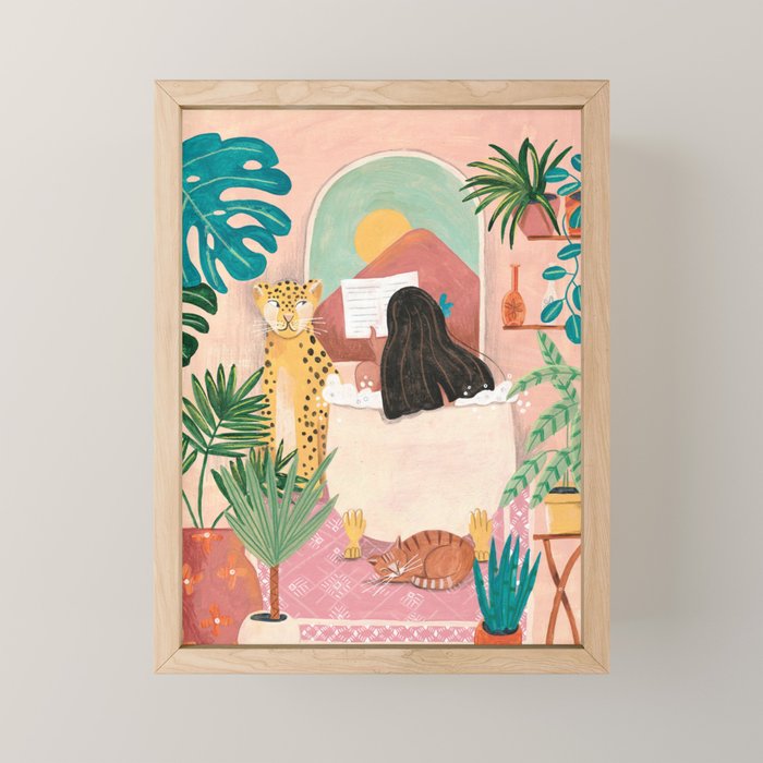 Woman relaxing in bath travel  Mini Art Print Gallery Image 1