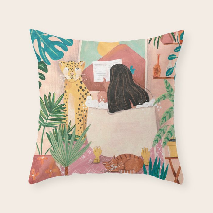 Woman relaxing in bath travel  Throw Pillow Gallery Image 6