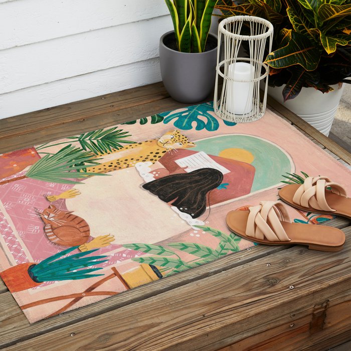 Woman relaxing in bath travel  Outdoor Rug Gallery Image 2