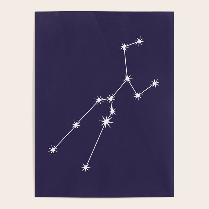 Taurus Zodiac Star Constellation Line Art Dark Purple Poster Gallery Image 4