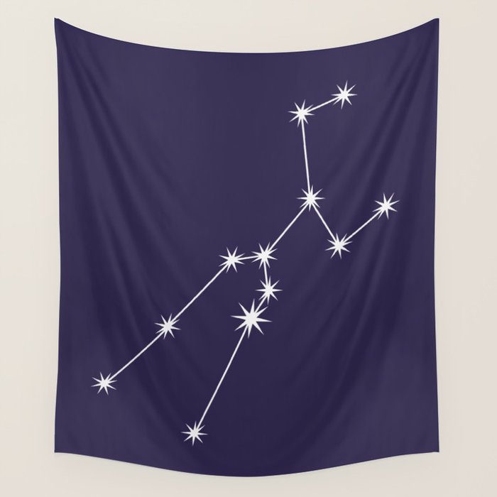 Taurus Zodiac Star Constellation Line Art Dark Purple Wall Tapestry Gallery Image 4