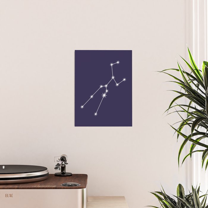 Taurus Zodiac Star Constellation Line Art Dark Purple Poster Gallery Image 2