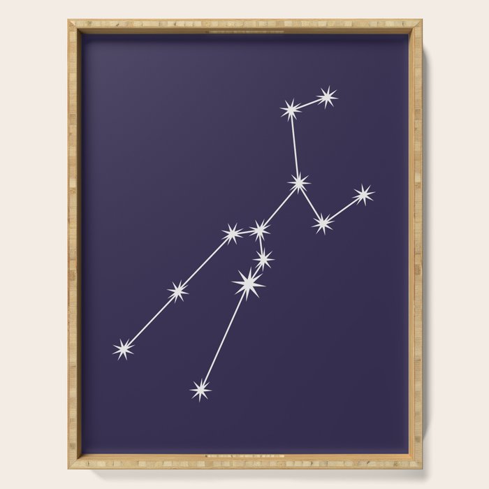 Taurus Zodiac Star Constellation Line Art Dark Purple Serving Tray Gallery Image 1